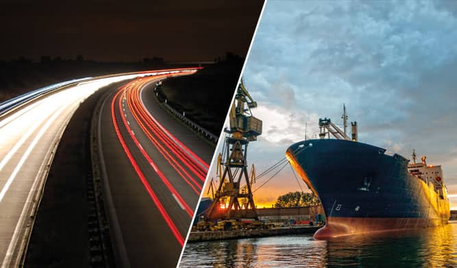 a-collage-of-an-open-road-and-a-cargo-ship